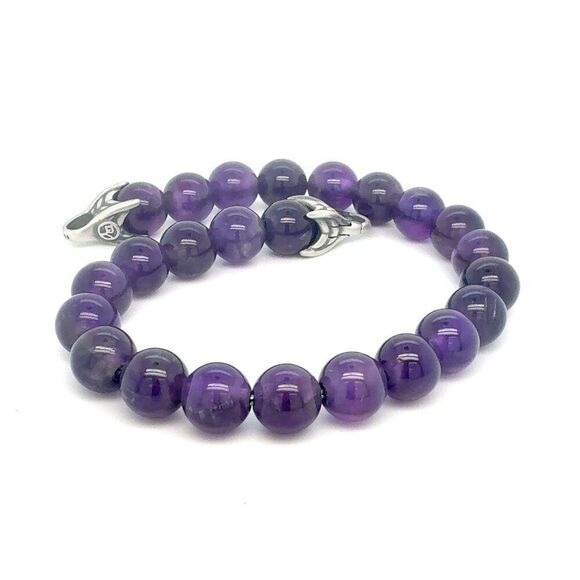 David Yurman Amethyst Spiritual Beads Bracelet 8.5" 8 mm Sterling Silver Estate - Picture 5 of 6